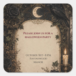 Oude Wereld Gotische Halloween Bourgondische Rozen Vierkante Sticker