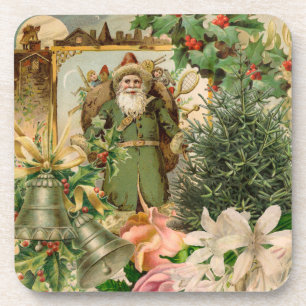 Oude Wereld Groene Kerstman Kerst Collage Antiek Bier Onderzetter