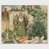 Oude Wereld Groene Kerstman Kerst Collage Antiek Cadeaupapier (Vlak)