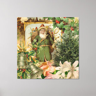 Oude Wereld Groene Kerstman Kerst Collage Antiek Canvas Afdruk