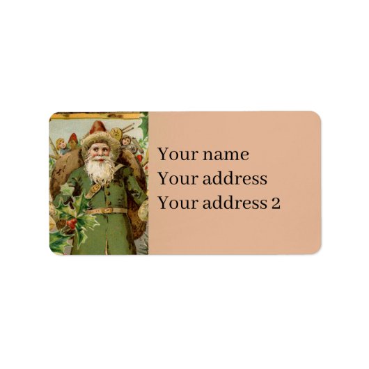 Oude Wereld Groene Kerstman Kerst Collage Antiek Etiket (Voorkant)