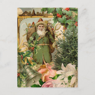 Oude Wereld Groene Kerstman Kerst Collage Antiek Feestdagenkaart