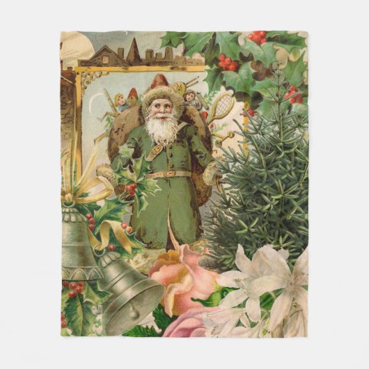 Oude Wereld Groene Kerstman Kerst Collage Antiek Fleece Deken (Voorkant)