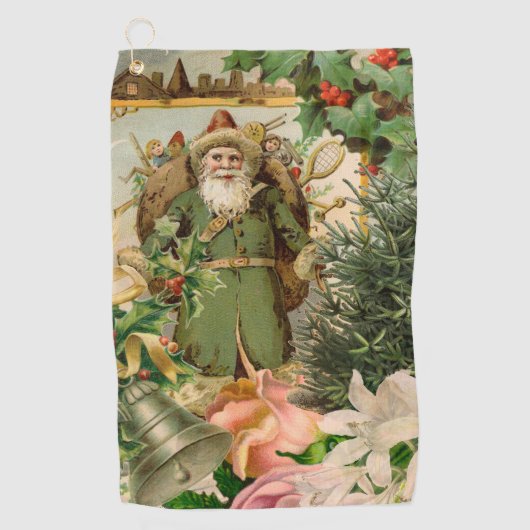 Oude Wereld Groene Kerstman Kerst Collage Antiek Golfhanddoek (Voorkant)