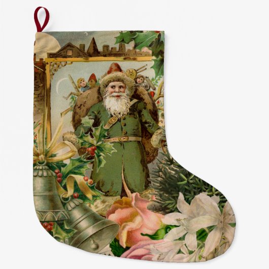 Oude Wereld Groene Kerstman Kerst Collage Antiek Grote Kerstsok (Voorkant)