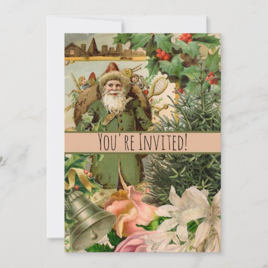 Oude Wereld Groene Kerstman Kerst Collage Antiek Kaart (Voorkant)