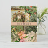 Oude Wereld Groene Kerstman Kerst Collage Antiek Kaart (Staand voorkant)