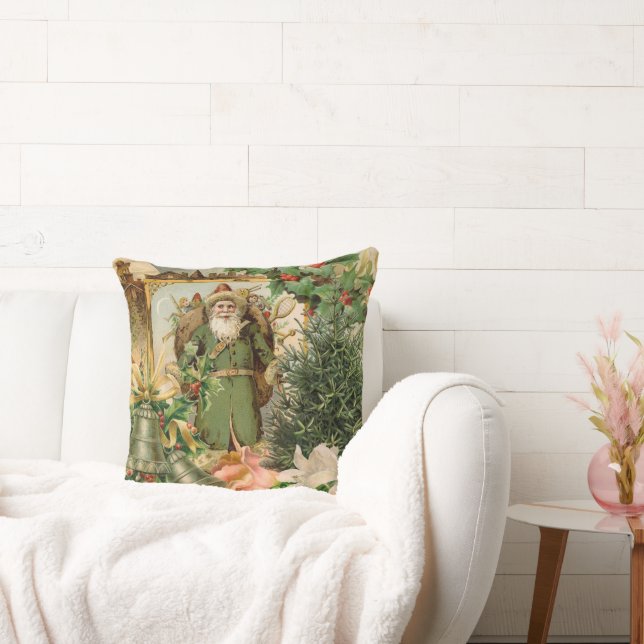 Oude Wereld Groene Kerstman Kerst Collage Antiek Kussen (Bank)