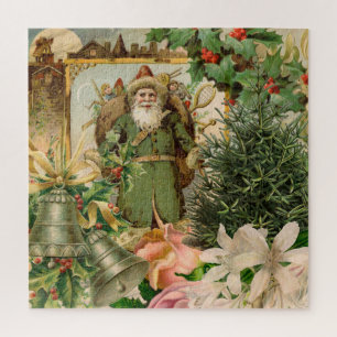 Oude Wereld Groene Kerstman Kerst Collage Antiek Legpuzzel