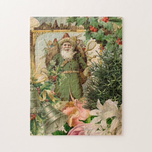 Oude Wereld Groene Kerstman Kerst Collage Antiek Legpuzzel (Verticaal)