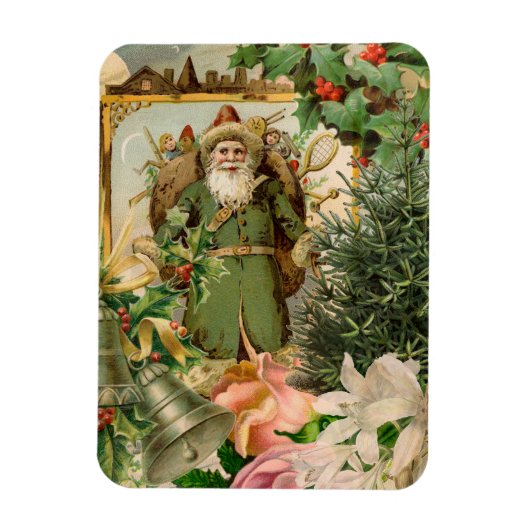 Oude Wereld Groene Kerstman Kerst Collage Antiek Magneet (Verticaal)