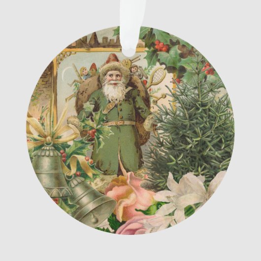 Oude Wereld Groene Kerstman Kerst Collage Antiek Ornament (voorkant)