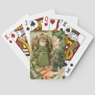 Oude Wereld Groene Kerstman Kerst Collage Antiek Pokerkaarten