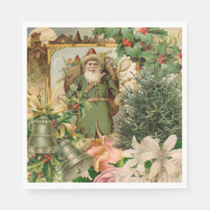 Oude Wereld Groene Kerstman Kerst Collage Antiek Servet