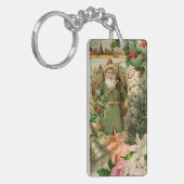 Oude Wereld Groene Kerstman Kerst Collage Antiek Sleutelhanger (Voorkant Links)