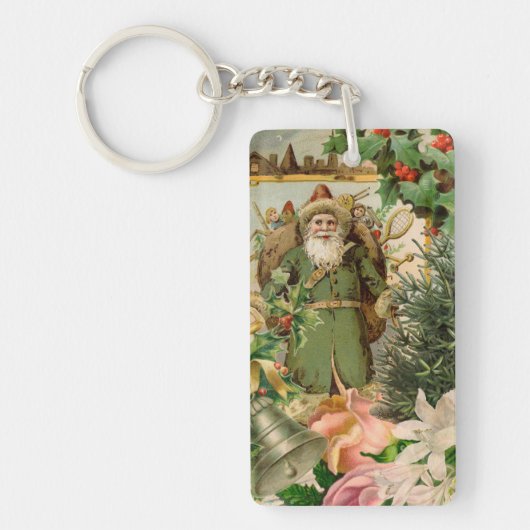 Oude Wereld Groene Kerstman Kerst Collage Antiek Sleutelhanger (Voorkant)