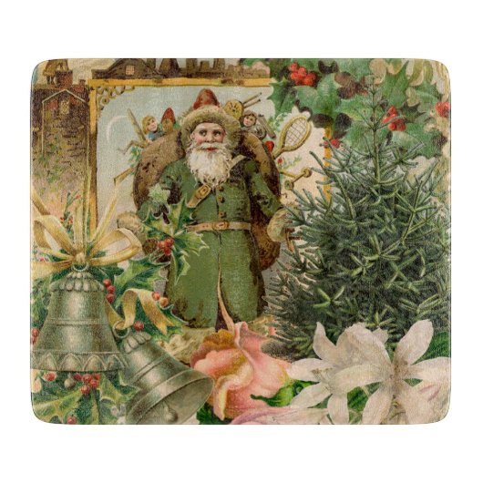 Oude Wereld Groene Kerstman Kerst Collage Antiek Snijplank (Voorkant)