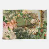 Oude Wereld Groene Kerstman Kerst Collage Antiek Theedoek (Horizontaal)