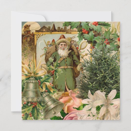 Oude Wereld Groene Kerstman Kerstcollage Antiek (Voorkant)