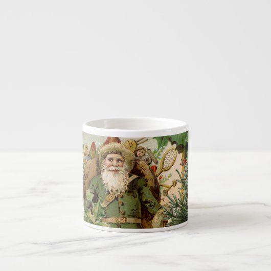 Oude Wereld Groene Kerstman Kerstcollage Antiek Espresso Kop (Voorkant)