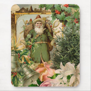 Oude Wereld Groene Kerstman Kerstcollage Antiek Muismat