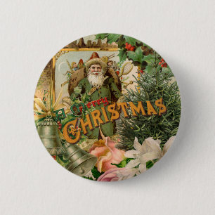 Oude Wereld Groene Kerstman Kerstcollage Antiek Ronde Button 5,7 Cm