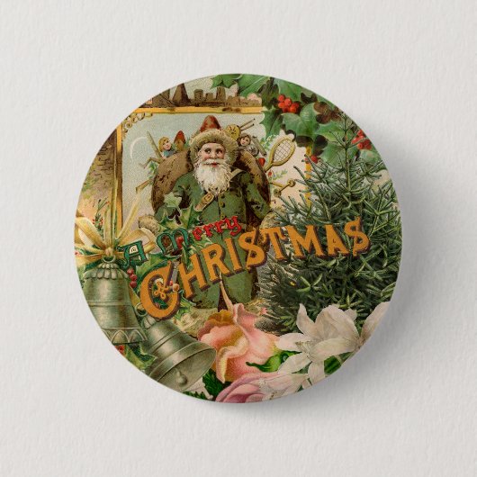 Oude Wereld Groene Kerstman Kerstcollage Antiek Ronde Button 5,7 Cm (Voorkant)