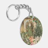 Oude Wereld Groene Kerstman Kerstcollage Antiek Sleutelhanger (Voorkant Links)
