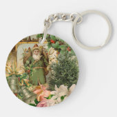 Oude Wereld Groene Kerstman Kerstcollage Antiek Sleutelhanger (Achterkant)