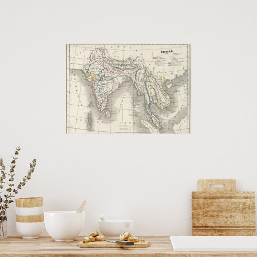 oude wereld India Indiase kaart is cool Poster (Keuken)