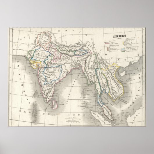 oude wereld India Indiase kaart is cool Poster (Voorkant)
