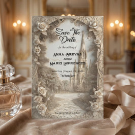 Oude Wereld Kathedraal Schets Vintage Romantisch Save The Date