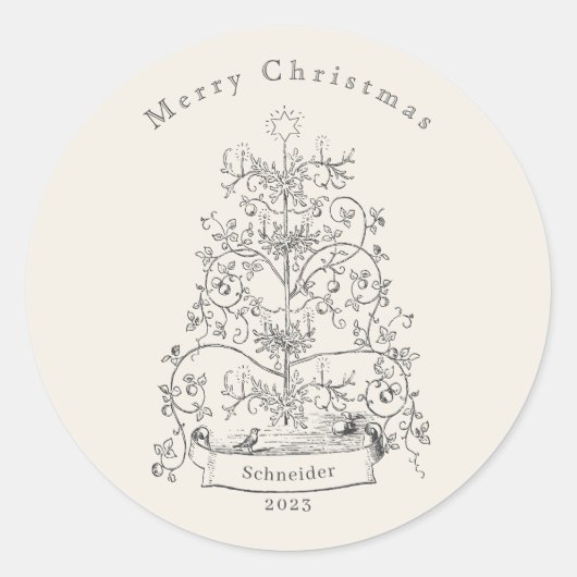 Oude Wereld Kerstboom naam Ronde Sticker (Voorkant)