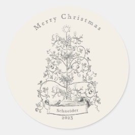 Oude Wereld Kerstboom naam Ronde Sticker