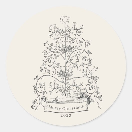 Oude Wereld Kerstboom Ronde Sticker (Voorkant)
