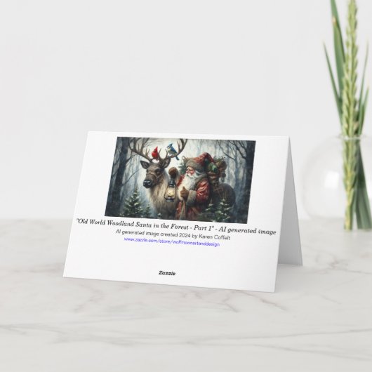 Oude Wereld Kerstman Besneeuwd Bos Rendieren Vogel Feestdagen Kaart (Achterkant)