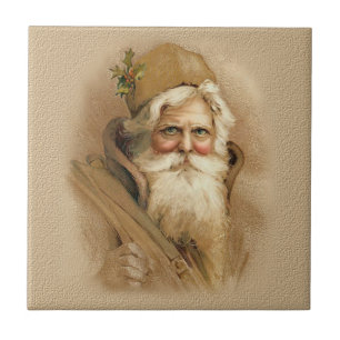 Oude Wereld Kerstman in Bruin Tegeltje