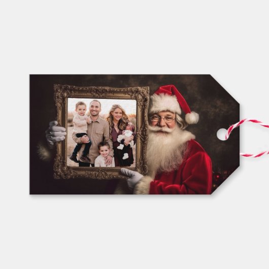 Oude Wereld Kerstman | Uw foto toevoegen | Luxe Ke Cadeaulabel (Voorkant (Horizontaal))