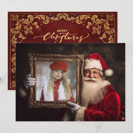 Oude Wereld Kerstman | Uw foto toevoegen | Luxe Ke Feestdagenkaart (Voorkant / Achterkant)