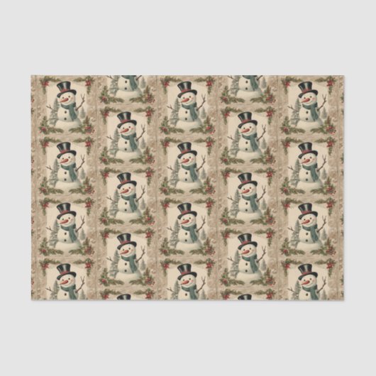 Oude Wereld Kerstmis Sneeuwman Tissuepapier (Voorkant)