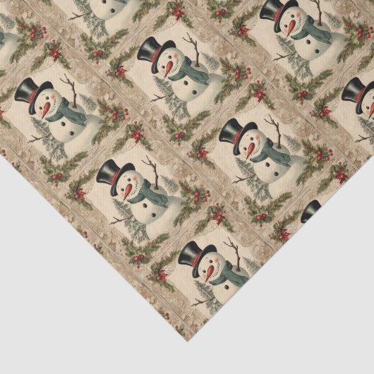 Oude Wereld Kerstmis Sneeuwman Tissuepapier (Detail)