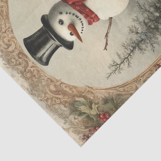 Oude Wereld Kerstmis Sneeuwman Tissuepapier (Detail)