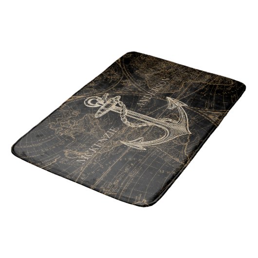 Oude Wereld Nautical Anchor Monogram Black Badmat (Gekanteld)