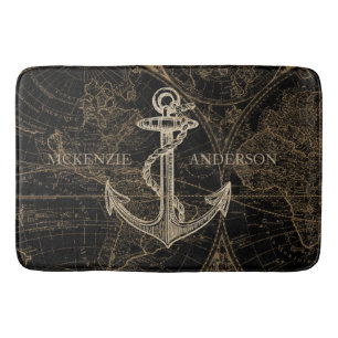 Oude Wereld Nautical Anchor Monogram Black Badmat