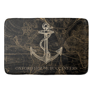 Oude Wereld Nautical Anchor Monogram Black Badmat