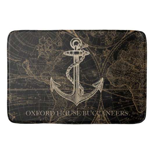 Oude Wereld Nautical Anchor Monogram Black Badmat (Voorkant)