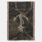 Oude Wereld Nautical Anchor Monogram Black Deken (Voorkant Verticaal)