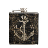 Oude Wereld Nautical Anchor Monogram Black Heupfles (Voorkant)