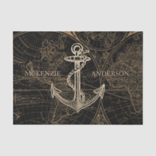 Oude Wereld Nautical Anchor Monogram Black Tissuepapier