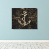 Oude Wereld Nautische Anker Naam toevoegen Zwart Canvas Afdruk (Insitu (Houten vloer))